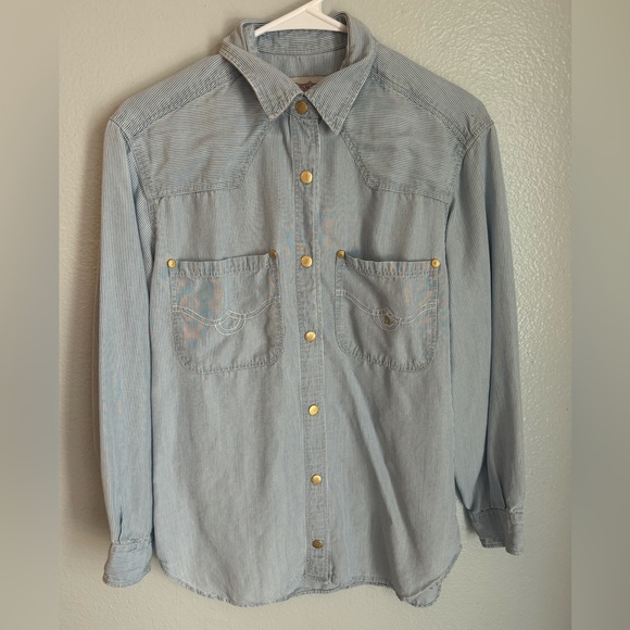 Dismero Blue and White Striped Top Gold Buttons XS - Picture 1 of 8